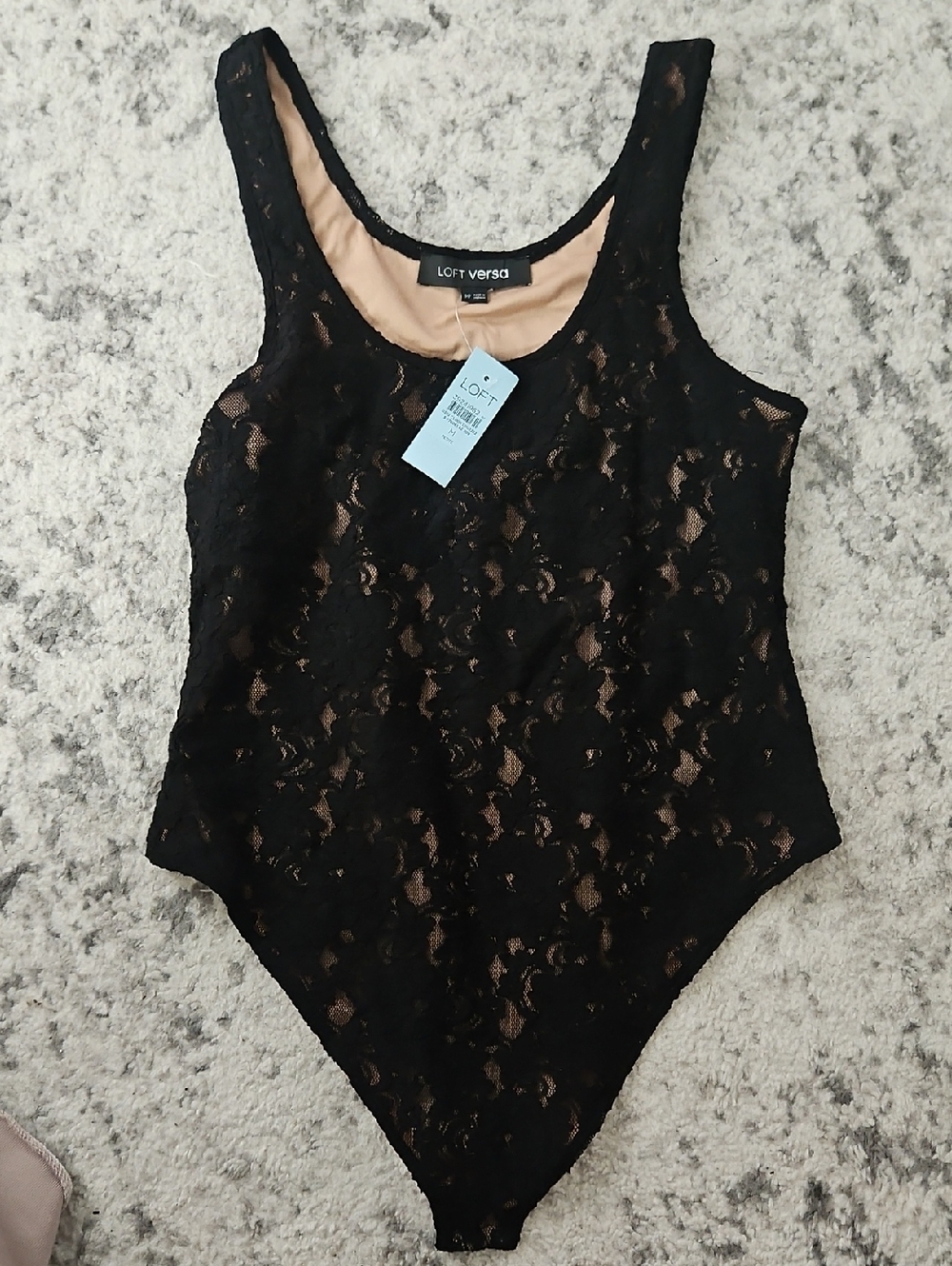 LOFT Black Lace Bodysuit with Nude Lining